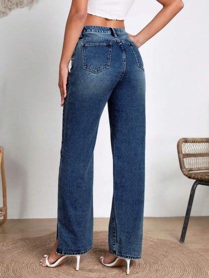 Jeans rectos de corte holgado  con bolsillos con abertura lateral