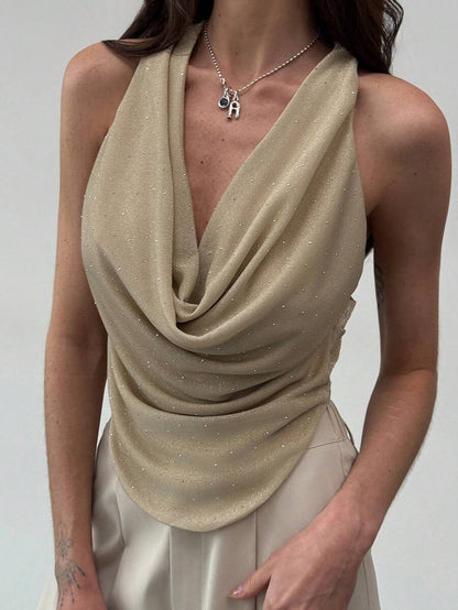 Top con espalda cruzada,  decorado con strass