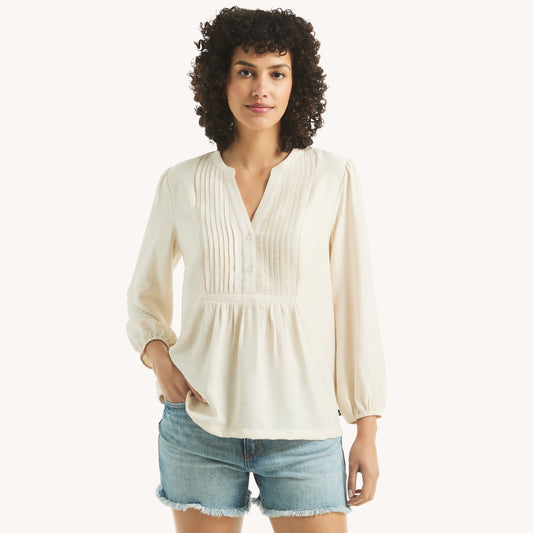 Blusa cuello en V manga larga con botones