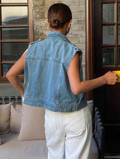 Chaqueta vaquera sin mangas con cremallera