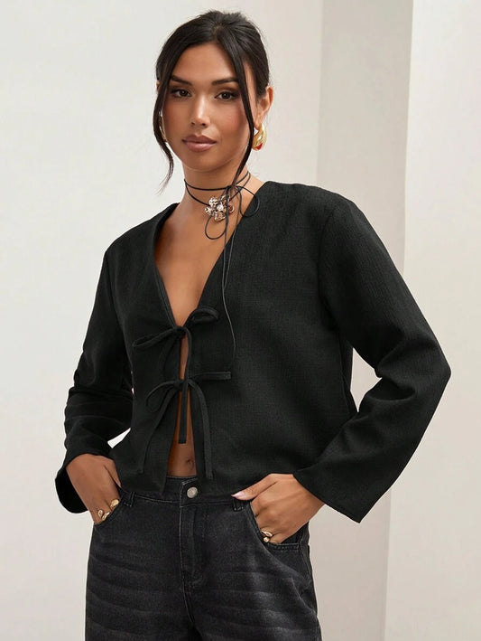 Blazer con lazos delanteros