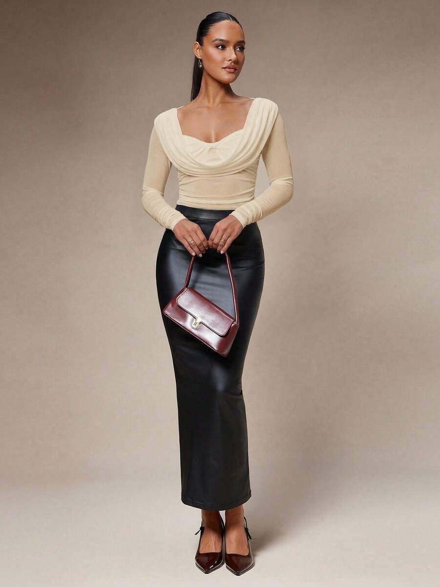 Blusa de manga larga ajustada, de malla transparente