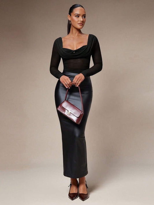 Blusa de manga larga ajustada, de malla transparente