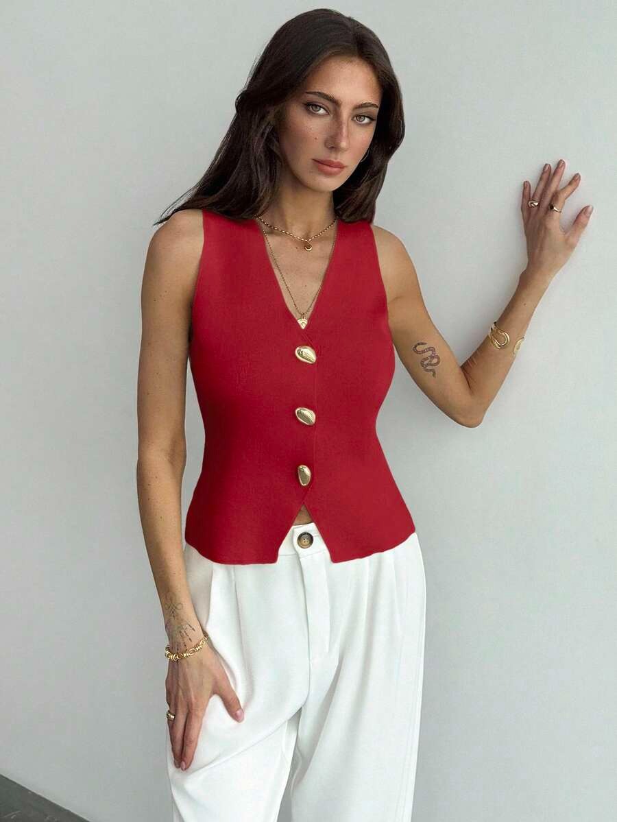 Chaleco de punto con botones dorados