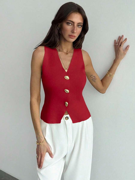 Chaleco de punto con botones dorados