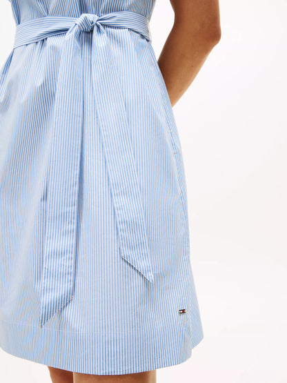 Vestido tela poplin de rayas con cinturón