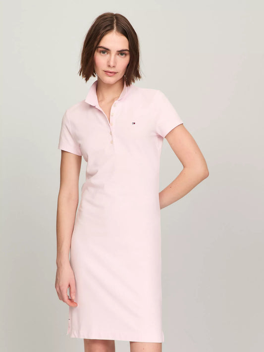 Vestido tela pique unicolor con logo