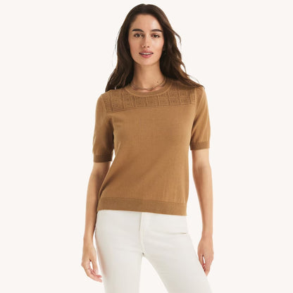Suéter manga corta con mangas y cuello acanalado