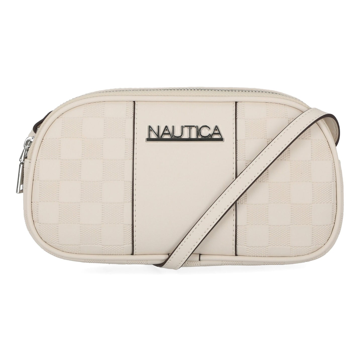 Cartera tipo bandolero con patrón tejido