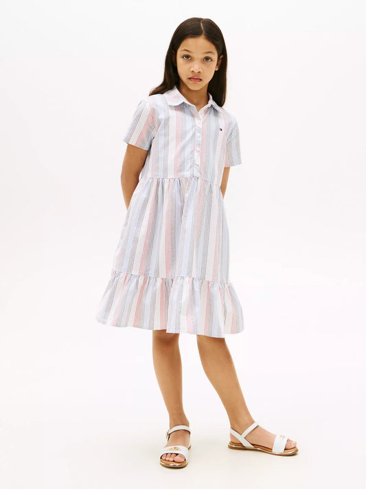 Vestido con cuello de rayas para niña