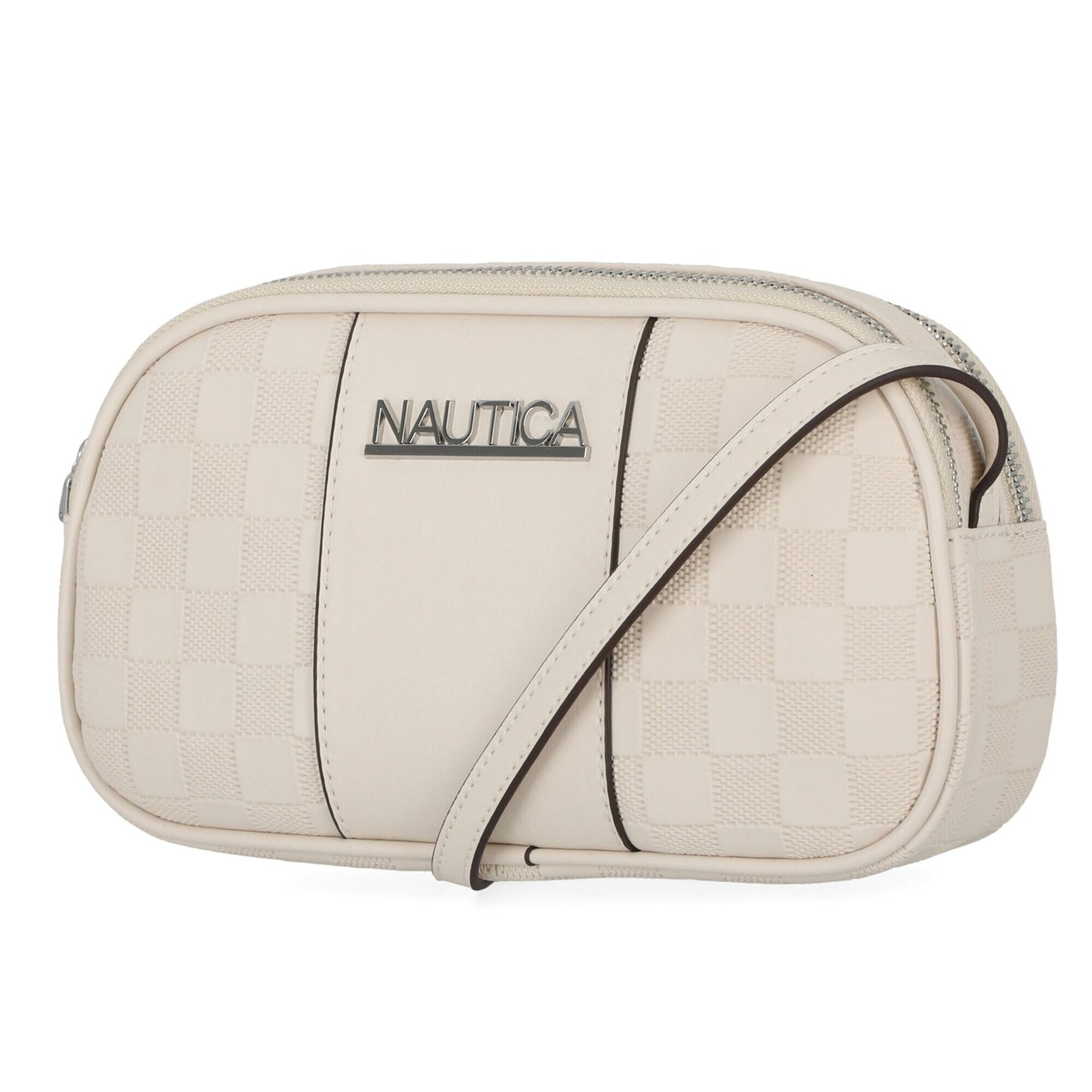 Cartera tipo bandolero con patrón tejido