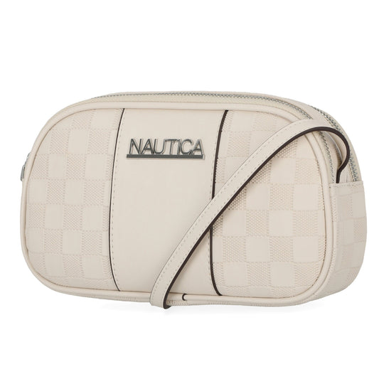 Cartera tipo bandolero con patrón tejido
