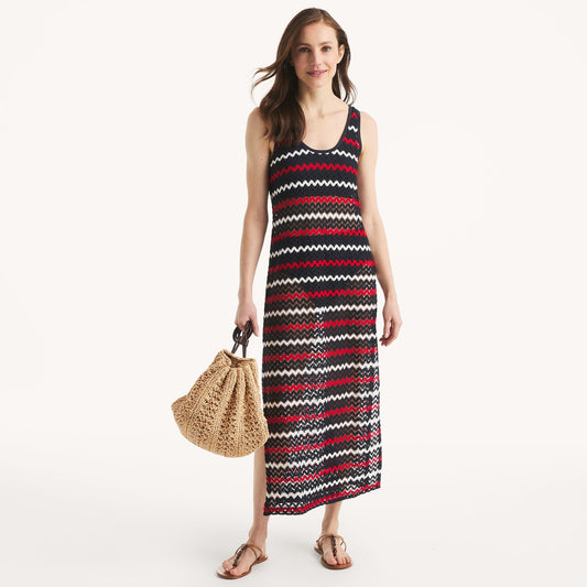 Vestido largo a rayas de crochet