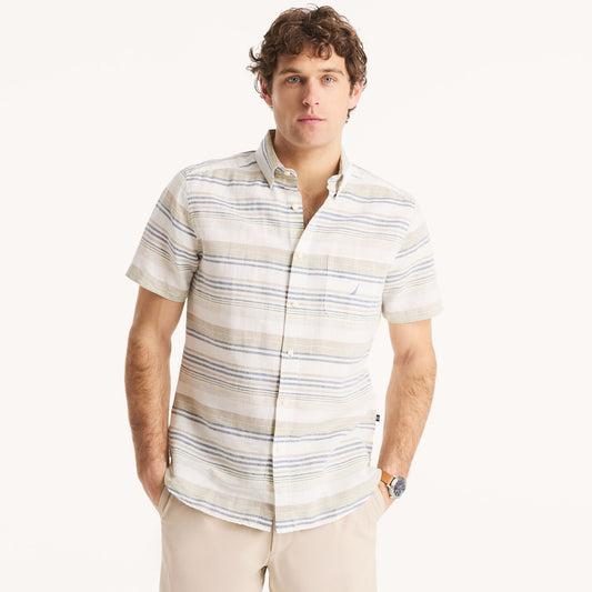 Camisa manga corta de lino con patrón de rayas