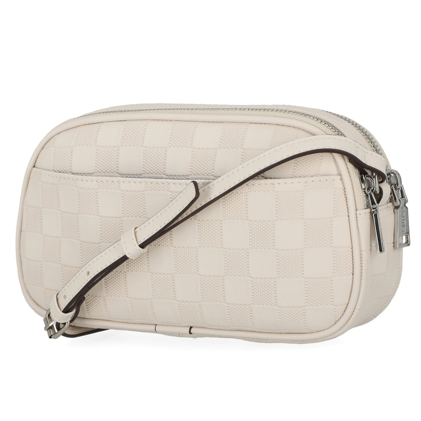 Cartera tipo bandolero con patrón tejido