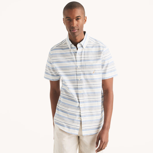 Camisa manga corta oxford con patrón de rayas