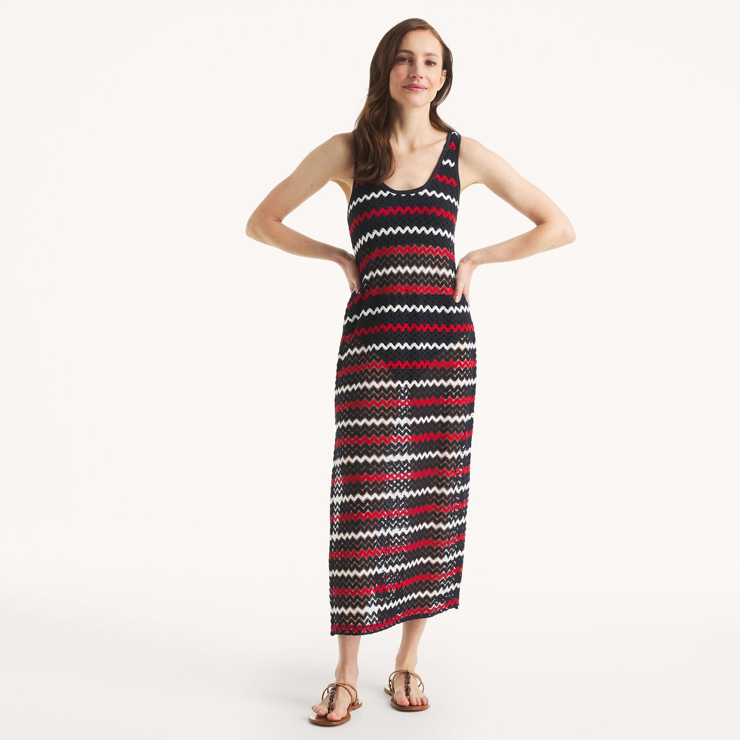 Vestido largo a rayas de crochet