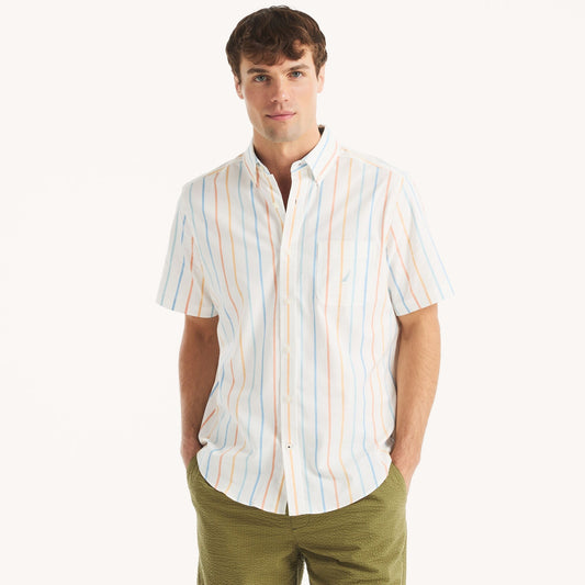 Camisa manga corta oxford con patrón de rayas verticales
