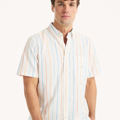 Camisa manga corta oxford con patrón de rayas verticales