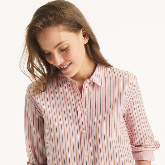 Camisa manga larga unicolor con logo y rayas