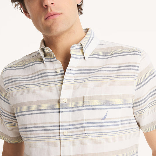 Camisa manga corta de lino con patrón de rayas