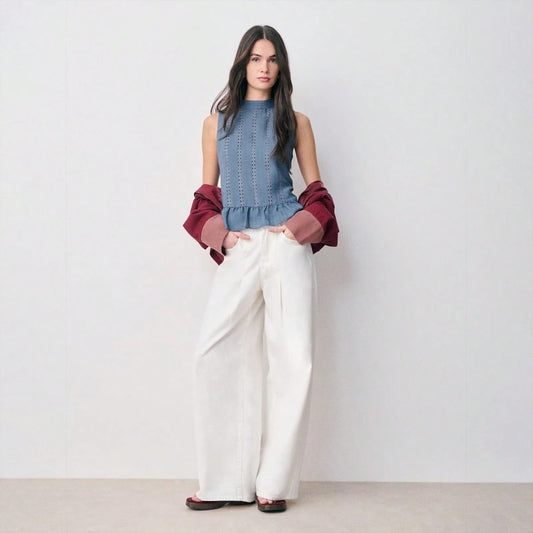 Blusa sin mangas con rayas de encaje