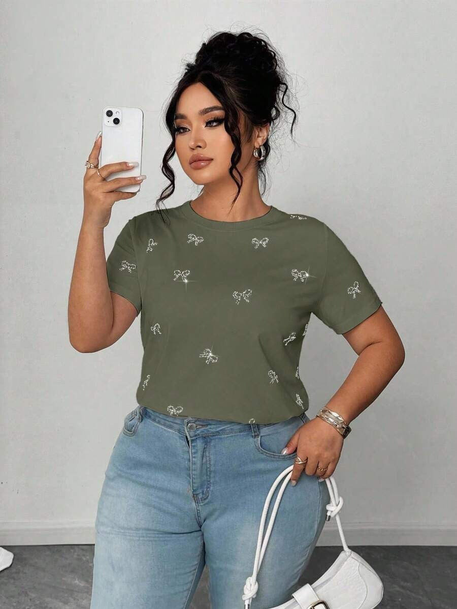 Camiseta de manga corta con decoración de lazo