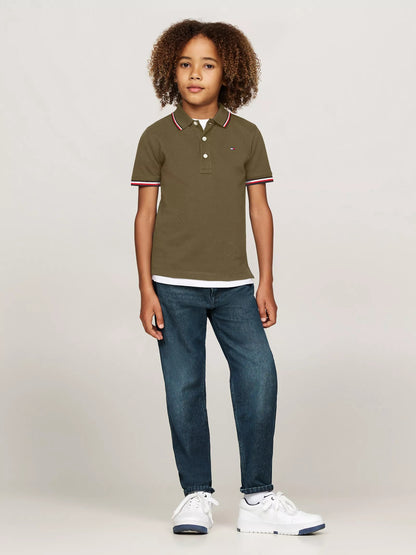 Chemise unicolor con cuello ribeteado para niño