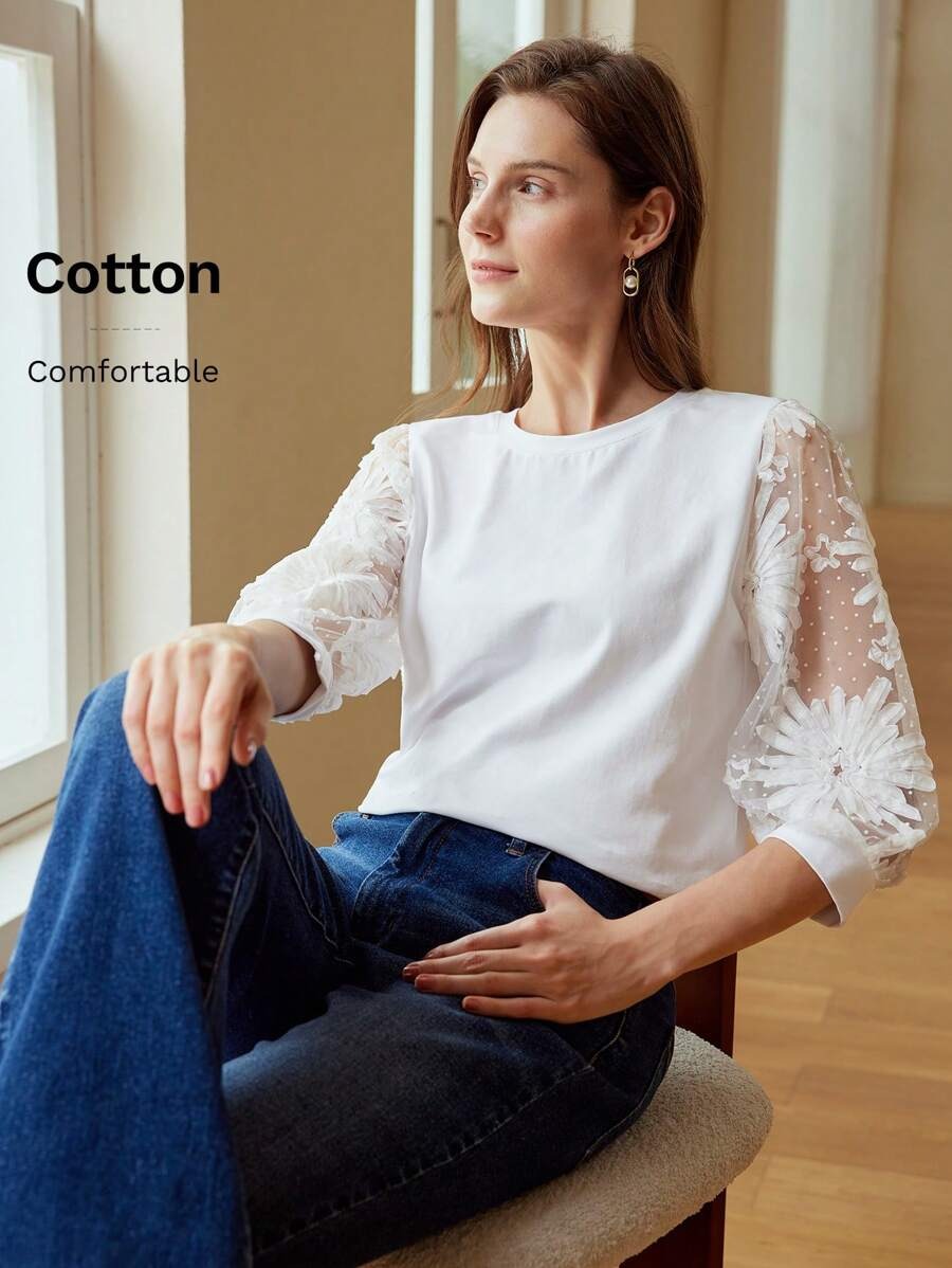 Blusa con mangas bordadas