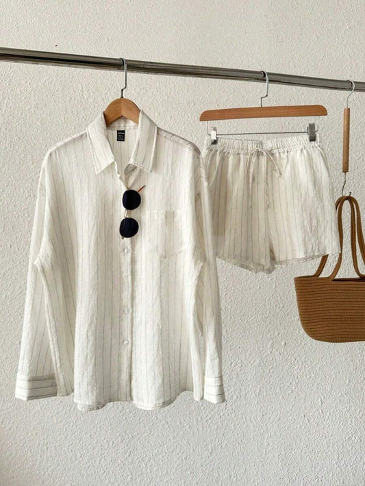 Conjunto camisa manga larga y short de lino