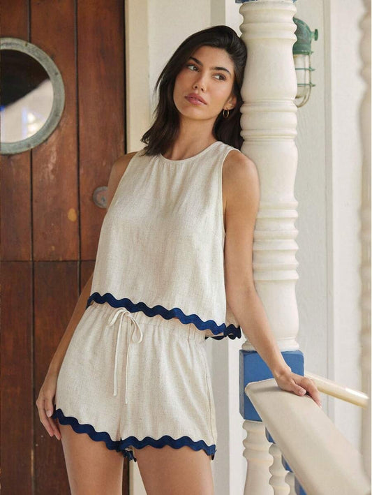 Conjunto 2 piezas top de tirantes y short costuras en zig zag