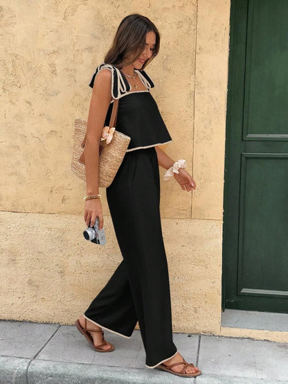 Conjunto de dos piezas top con ribete de contraste