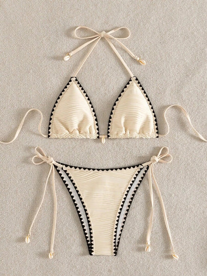 Bikini acanalado  con contraste y caracol