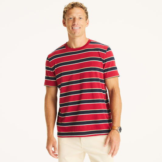 Franela cuello redondo con franjas y bordado