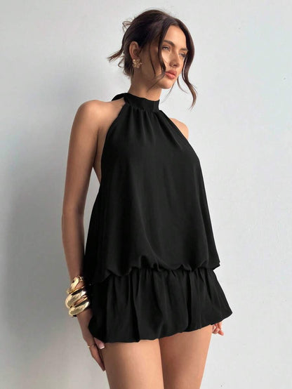 Vestido holgado sin mangas con dobladillo de volantes