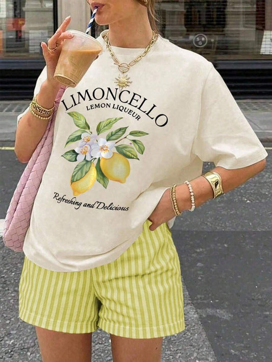 Conjunto con camiseta estampado de limón y shorts a rayas