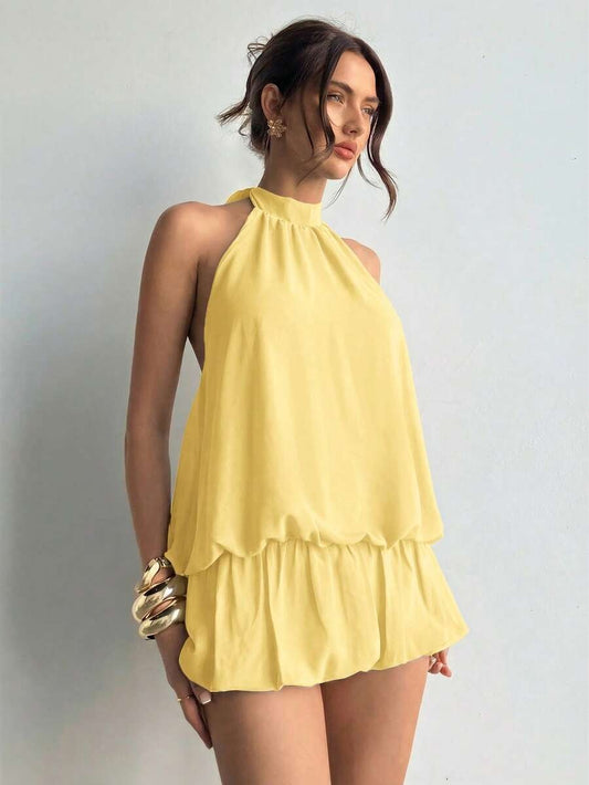 Vestido holgado sin mangas con dobladillo de volates
