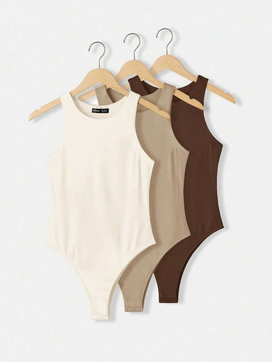 Body basico ajustado de punto, sin mangas y de cuello redondo