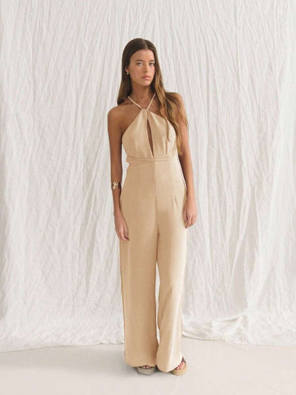 Braga con escote halter, abertura delantera y corte de pierna ancha