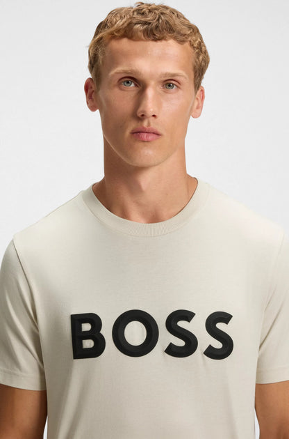 Franela cuello redondo unicolor con logo en 3D