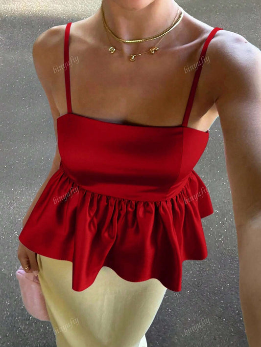 Blusa de tirantes con cintura de volantes