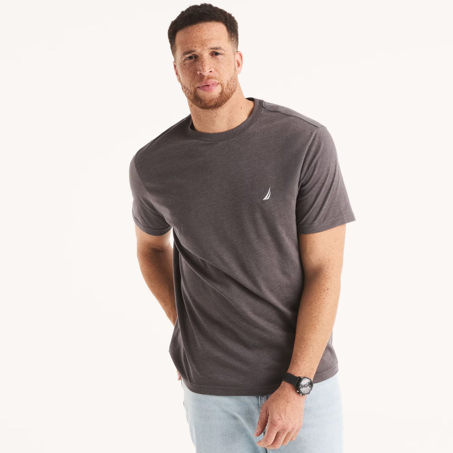 Franela cuello redondo unicolor con logo heathered para grandes