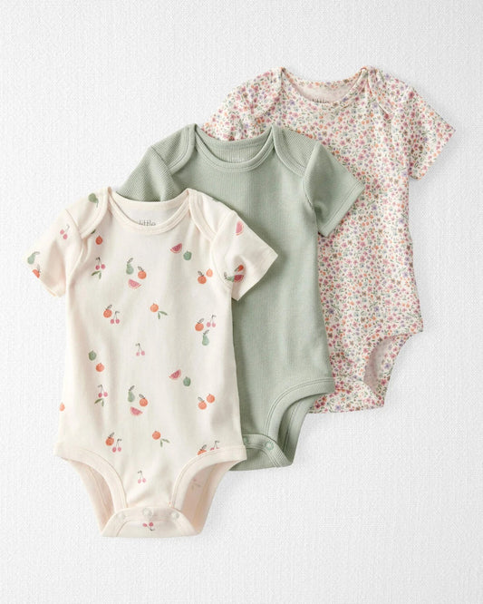 3 Pack Bodys estampado Flores para niña