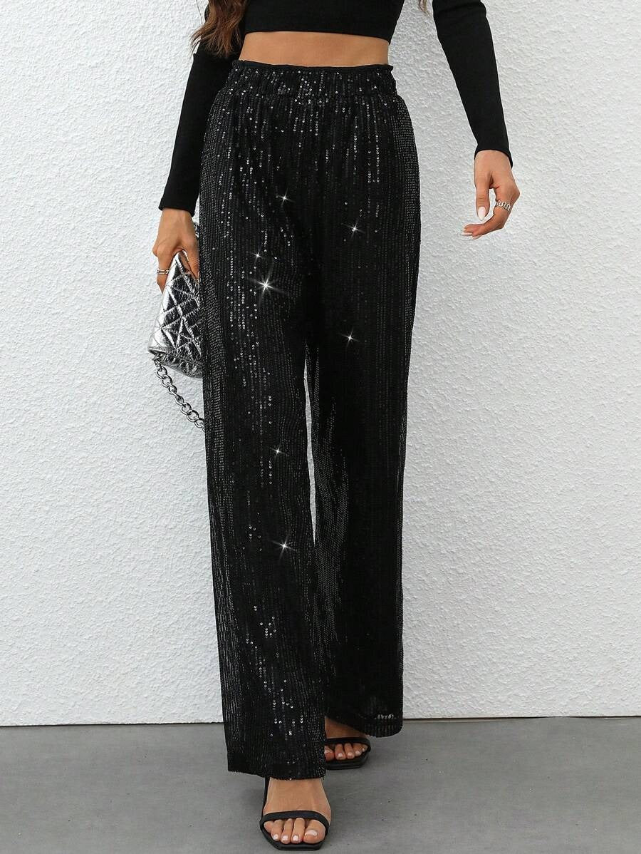 Pantalones rectos con lentejuelas