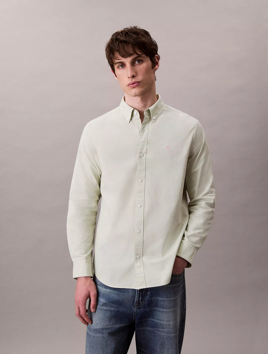 Camisa manga larga unicolor Oxford con logo