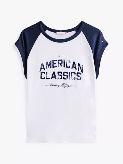 Franela cuello redondo manga raglan con estampado central