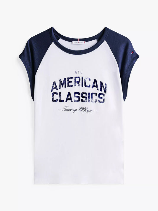 Franela cuello redondo manga raglan con estampado central