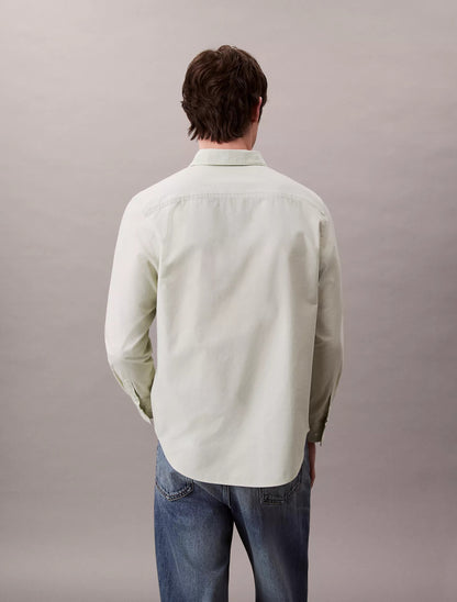 Camisa manga larga unicolor Oxford con logo