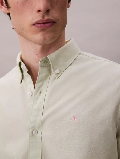 Camisa manga larga unicolor Oxford con logo