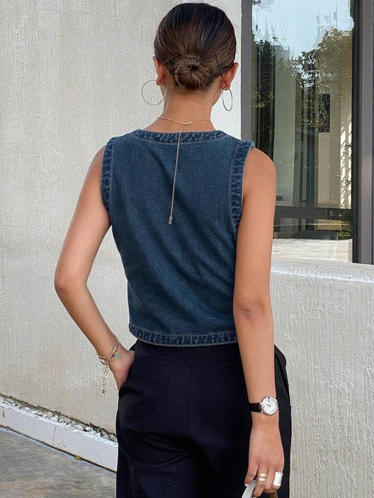 Blusa cuello en V sin mangas de jeans